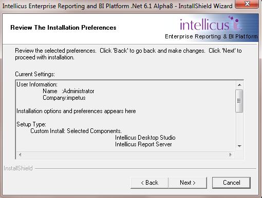Figure 11: Review the installation preferences screen Verify