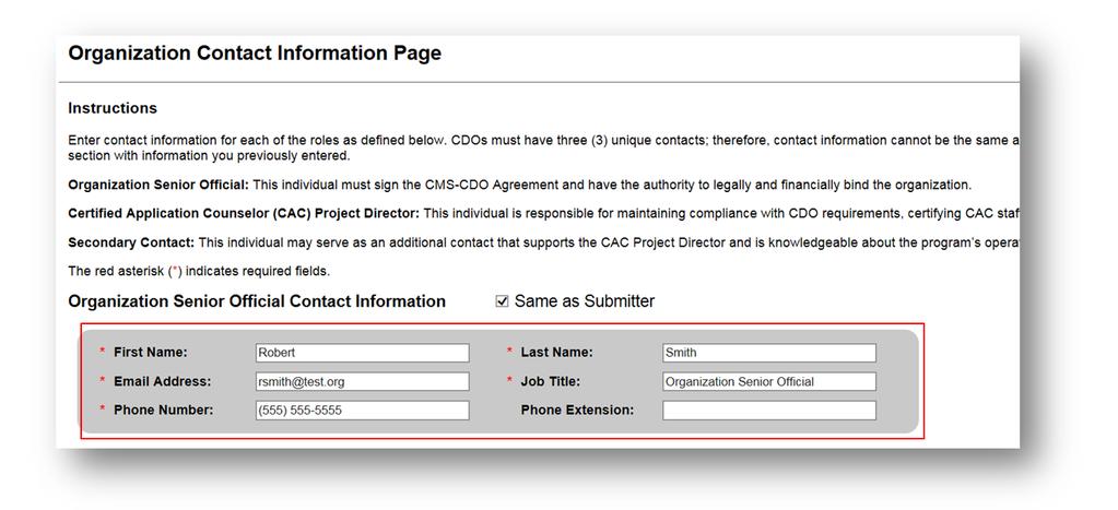 Organization Contact Information Figure 11: Organization Contact Information Page Organization Senior Official Contact Information 2.