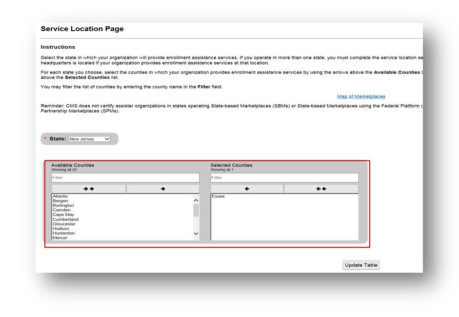 Service Locations Figure 21: Service Location Page Selected