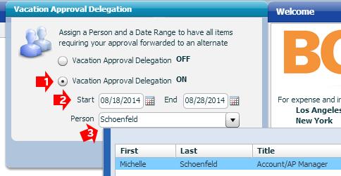 To do this, click Options from the top right menu and select Vacation Approval Delegation from the menu that appears.