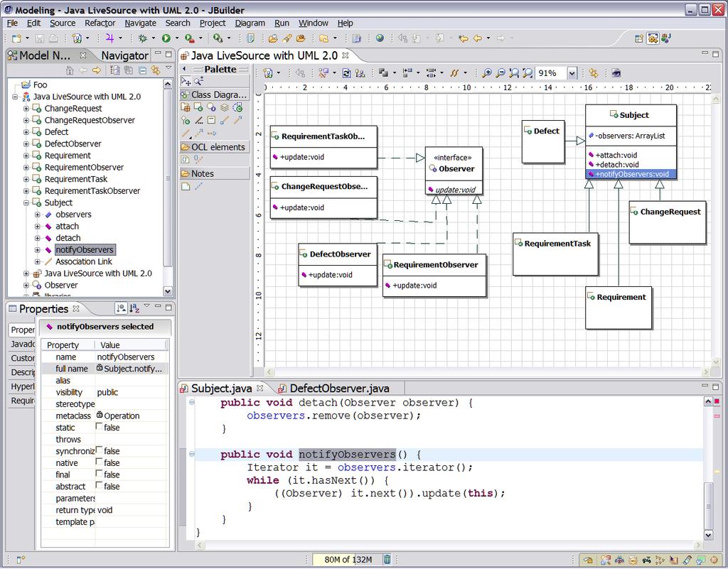 UML Modeling with EJB LiveSource and SOA LiveSource LiveSource technology simultaneously replicates changes to models in the code, and vice versa.