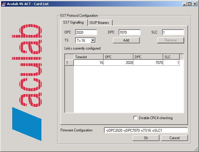 8. Click on the SS7 Signalling tab. In the OPC (Origination Point Code) field enter 2020. This is the OPC of the GroomerII and can be any 14 bit binary code converted to decimal.