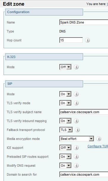 Call Service Connect End-to-End Neighbor Zone (DNS) to Spark Enable MTLS classification TLS verify mode: On TLS verify subject name: populated TLS verify inbound mapping: On Both of the above flags