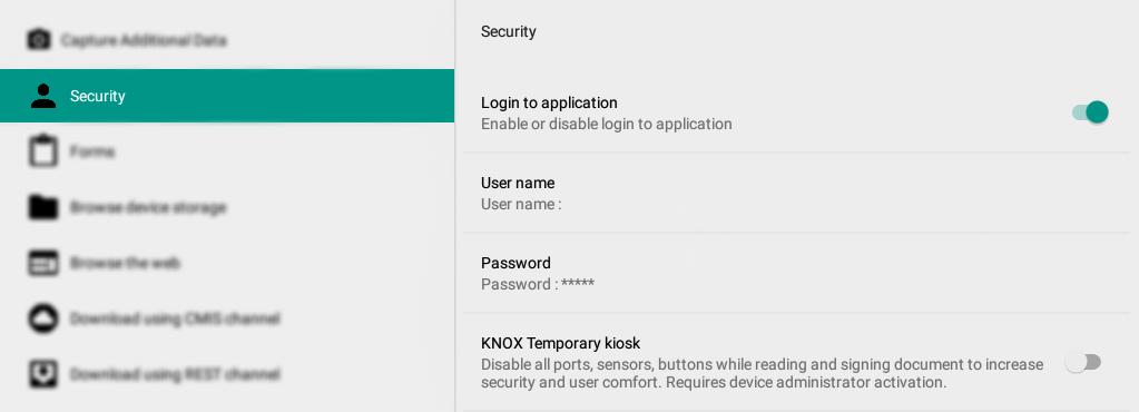 SECURITY Login controls access to application if enabled SIGNATUS will ask for the username and password (can be defined in this view) when opening the
