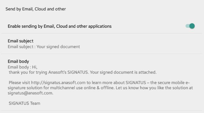 At this step you can choose if document is sent via email or uploaded to cloud or opened in other application available Subject consists of
