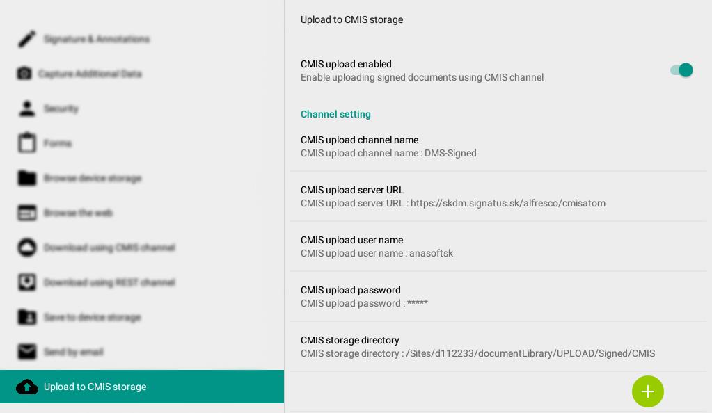UPLOAD TO CMIS STORAGE CMIS upload enabled enables storing signed documents on one or more external document