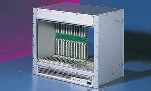 6 mm (19") rack-mounted system for vertical installation of double Euroboards 7U, 405 mm deep Clear chromated aluminum Includes backplane and power supply unit Installation chamber for
