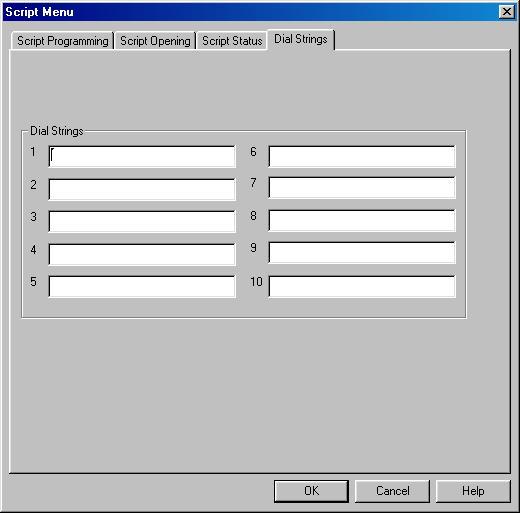 3-16 VUP Programming Figure 3-10: Dial Strings Tab To end the Script Menu session Press OK to save your settings or press Cancel to return to the Voice-mail Utility Program's (VUP) main screen