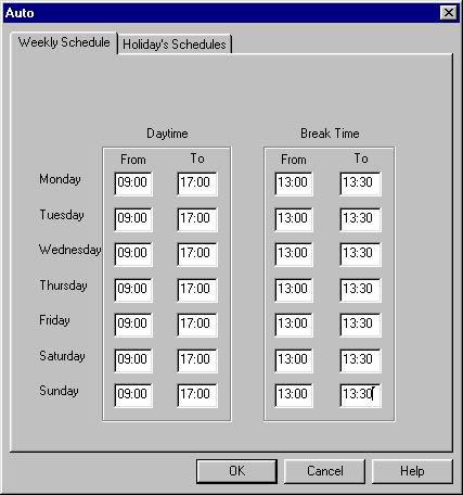 3-18 VUP Programming To define the weekly schedule 1. In the Time & Date tab, select the Auto option from the Mode of Operation pop-down menu and press the Schedules button.