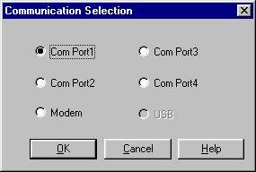 4-2 Administrator's Operations To set up the PC connection 1. Select Communication Com Port from the VME Office menu bar, The Communication Selection dialog appears (see Figure 4-1). NOTES a.