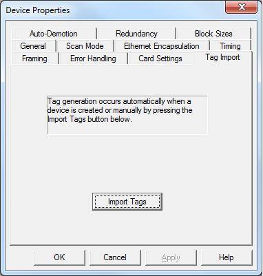 11 Tag Import The Tag Import dialog is used to import tags from the Lufkin Modbus device. Note: Tag Import is only available for the RPC and VSD device models.