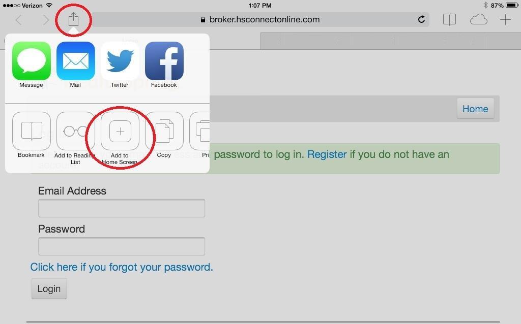 Adding a Shortcut to the ipad To add the eenrollment Form link to your ipad home page, first open