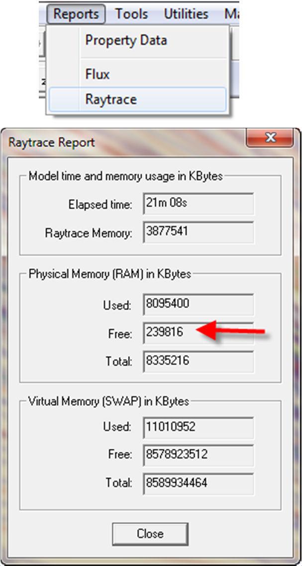 Methods to Speed up Raytracing and Reduce Memory Requirements Use the Reports Raytrace menu option to see how much memory was used in a raytrace.