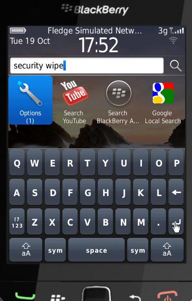 Mobility Setup BlackBerry BES / Performing a Security Wipe Page 11 of 12 BlackBerry 6.0 Security Wipe Option 1: Search The new BB6.0 OS utilizes the SEARCH feature extensively.