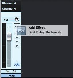 2 Connecting to a Computer 2.6 Using Plug-In Effects as Inserts 3. Once you have the routing set up in Studio One, drag-and-drop the Beat Delay plug-in onto your track and record-enable it.