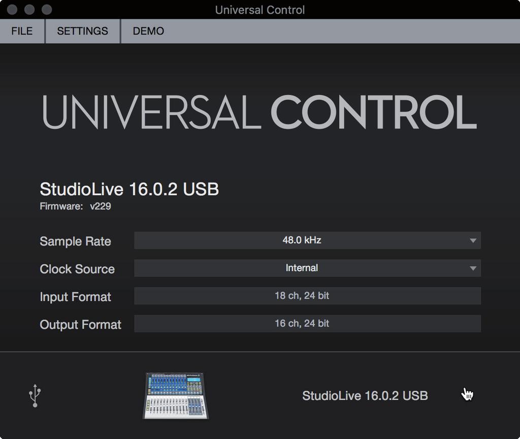 4 Universal Control 4.1 Universal Control Launch Window 4 Universal Control Universal Control is a powerful hardware management application for all PreSonus interface products.
