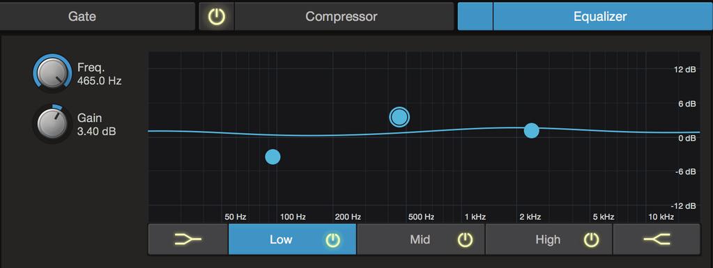 5 UC Surface Mix Control Software 5.2 Fat Channel Controls 5.2.5 Equalizer To view the controls for the parametric EQ, click on the Equalizer tab. 1 2 3 4 5 6 1. EQ Frequency.