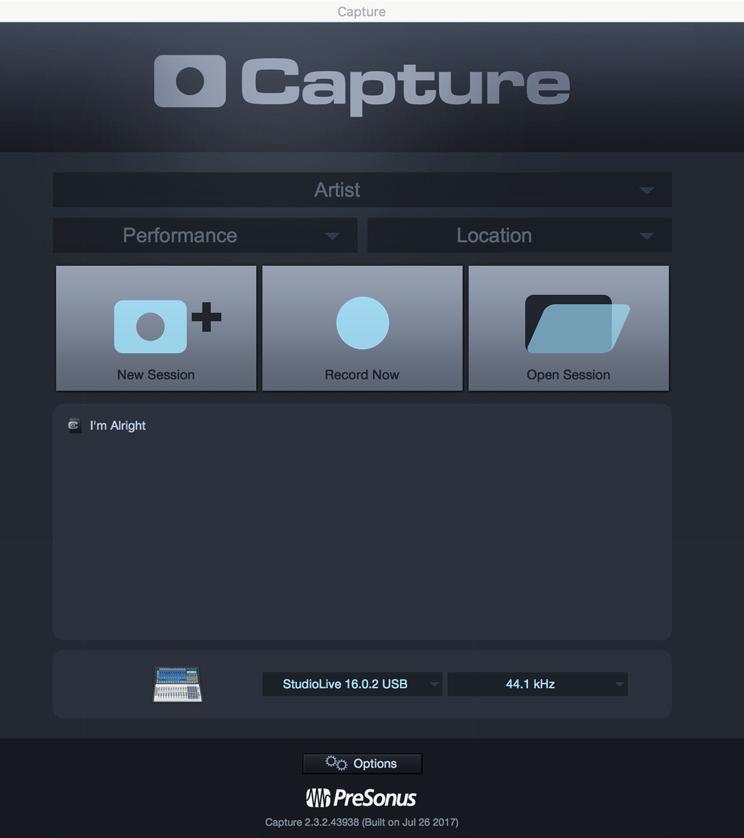 7 Capture 7.2 Start Page 7.2 Start Page 7.2.1 Tagging and Organizing a Session You will be taken to the Start page when Capture is launched.