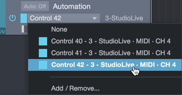 Select Control 42 from the parameter pull-down menu on the automation track. 11. Using your Paint tool, draw an automation curve. 12.