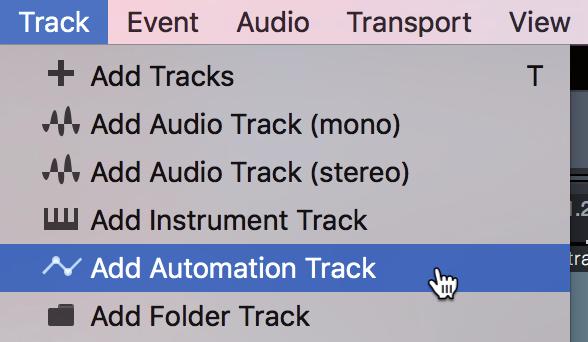 4. In the Track menu, select Add Automation Track. 5.