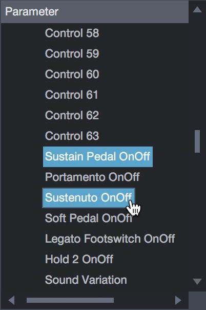 and Sustenuto Pedal On/Off (CC 66).