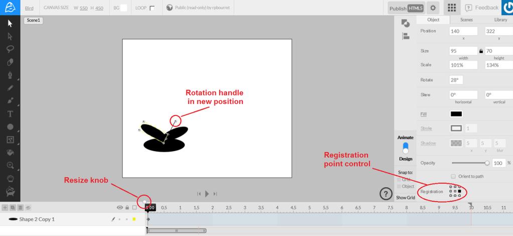 So that the wings flap correctly, we need to change the registration point, or point that they rotate around.