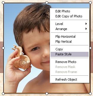 Choosing the voice Flip Horizontal or Flip Vertical the photo object can be flipped on horizontal or