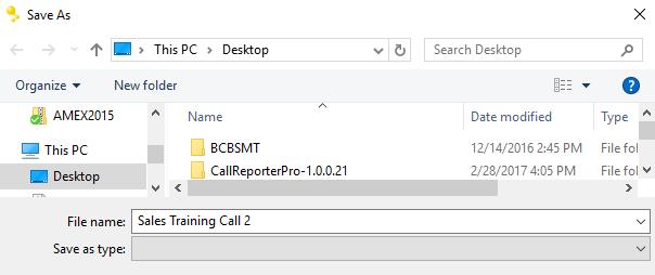 Exporting Calls To save a recording as a wav file that can then be played back by most any media player, click on the Save as Wav icon, or use the right click menu option, then select the location to