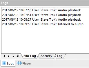File Logs and Security File Log The File Log is accessed via the Player Panel.