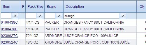 Filtering Searches The items within the order may be searched, or Filtered, to show or exclude certain items.