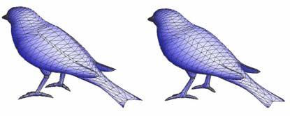 ( a ) Figure 2. Global Laplacian smoothed mesh with barycenter constraints. (a) the original bird mesh; (b) the smoothed mesh with barycenter constraints with parameter = 03.