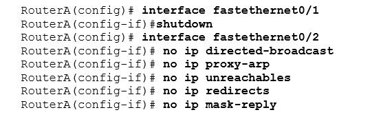 Securing router Interface level Shutdown unused ports Disable Directed broadcasts can usedas a DoS