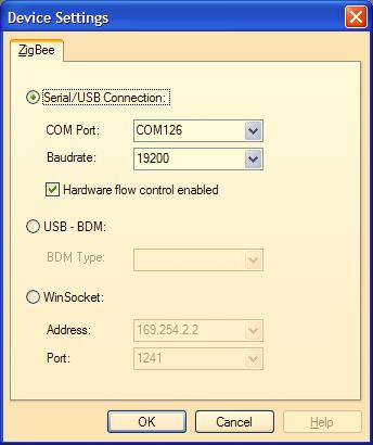 Command Console Figure 2-8. Device Settings Window 2. Select the Serial/USB Connection radio button. 3. Use the down arrow to the right of the COM port sub-menu to select the communication device.