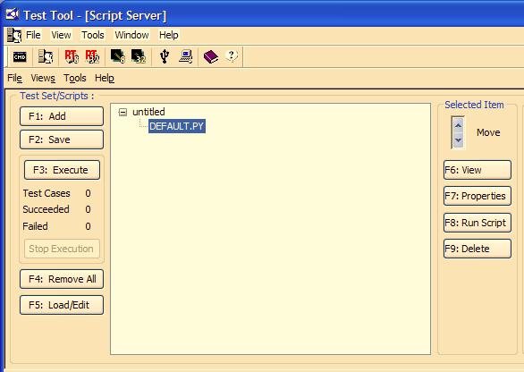 Script Server 4. Search for and select the required Scripts (with file extension.py) or Test Sets (with file extension:.tst) and click the Open button.