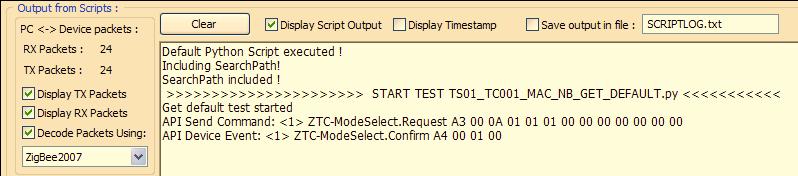Script Server 3.10.4.2 Script Output Three check boxes control the Script output view. The Display Script Output starts and stops the update of the view.