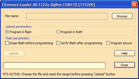 4.3.2 MC1322x Firmware Loader Main Window Overview Firmware Loaders This section describes the MC1322x Firmware Loader main window.