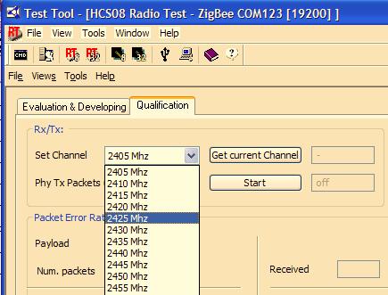 As an alternative, clicking the Advanced View button allows users to choose any of the standard ZigBee channels to perform the test.