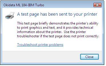 Once a test page has been sent to your printer,