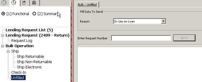 Unit 3 LINCC Interlibrary Loan To check-in items using bulk operations: 1. Select the Functional mode. Select the Check-In node. 2. Enter the Item Barcode and Request Number to update the request.