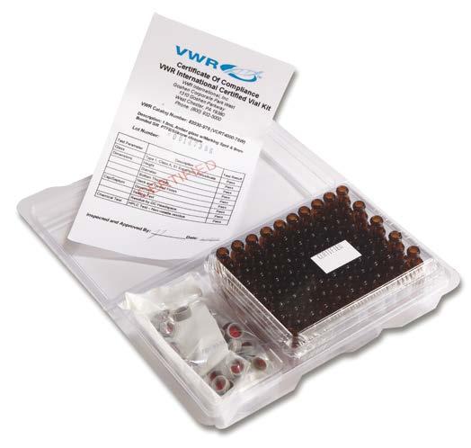 VWR Certified Vials and Closures Convenience Kits Lot-tested including HPLC and GC analysis for nine critical parameters Vial dimensions verified for height, diameter and bottom thickness Cap/septum