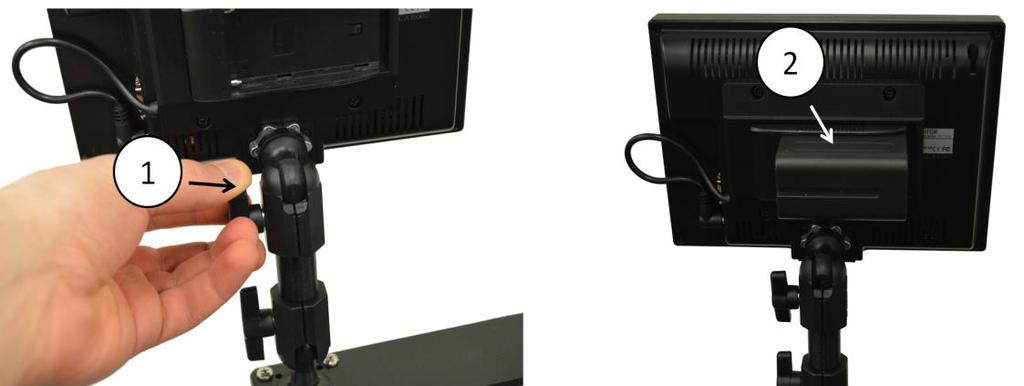 7 (1) Position the monitor by using the swivel mount s t- handle knobs.