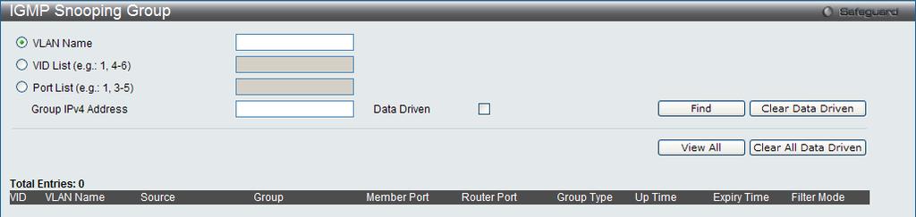 NOTE: The abbreviations used on this page are Static Router Port (S), Dynamic Router Port (D) and Forbidden Router Port (F). IGMP Snooping Group Users can view the Switch s IGMP Snooping Group Table.