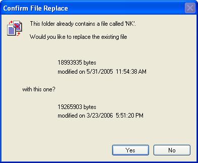 11. If a message appears on the Allegro CX or desktop PC asking to replace the existing nk.bin file (whether the date of the file is older or newer), select Yes.