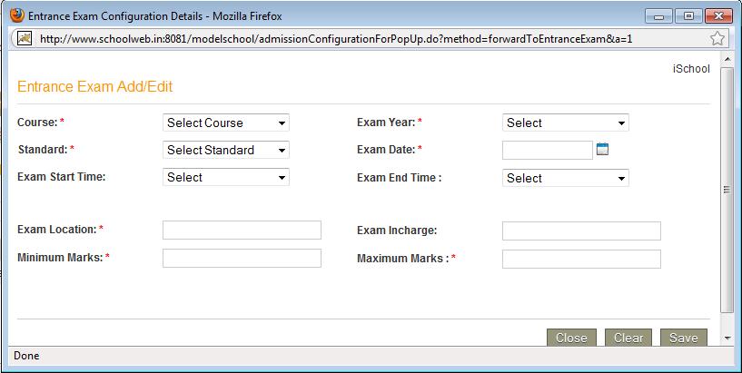 6.1 Entrance Exam Configuration In Entrance Exam Configuration sub- menu, the criteria needed to pass the entrance exam can be assigned.