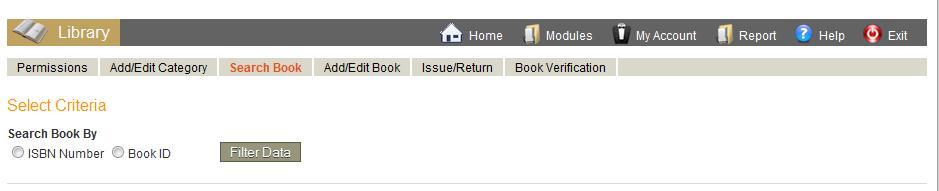 3 Search Book In Search Book sub- menu, a book that is available in a category in the library can be searched for. 1.