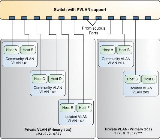 Overview of Private VLANs FIGURE 11 Private VLAN In the figure, the private VLAN with the primary VLAN ID 100 has three secondary VLANs with secondary VLAN IDs 101, 102, and 103.