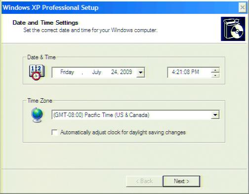 Installation 1 Step 6. In the next dialog box, set the date and time for your Windows.