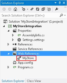 Figure: Solution Explorer : If you need to update a web reference to the Acumatica ERP web service in a Visual Studio project, you can update