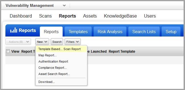 Create Reports There are several reporting options available in Qualys VM.