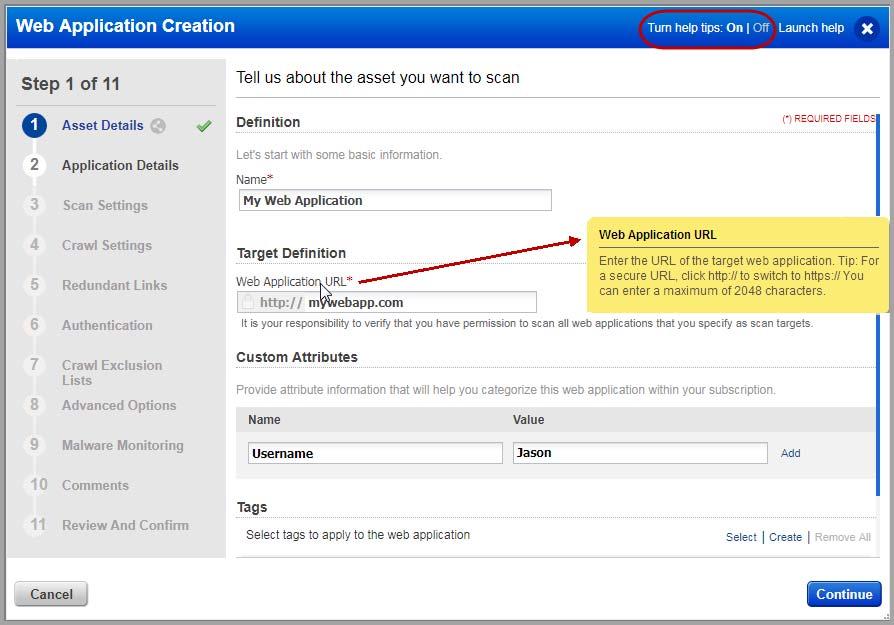 Add your web app settings The web application name and URL are required when adding a web app from